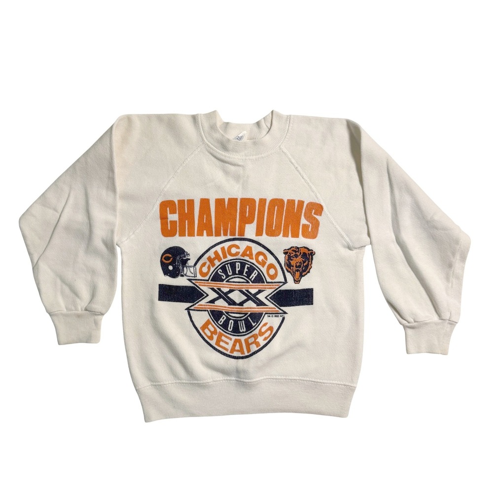VTG 1986 Chicago Bears Raglan Sweatshirt Kids S Super Bowl Champions Fridge #72
